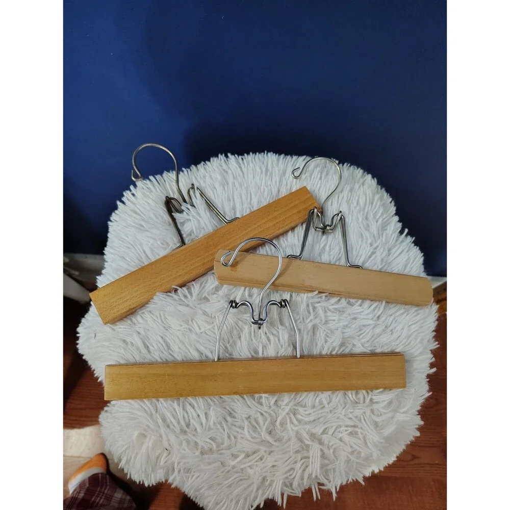 Vintage lot of 3 Wooden Pants Clothes Hangers Different Sizes